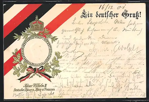 Präge-AK Kaiser Wilhelm II. mit Krone und preussischem Band