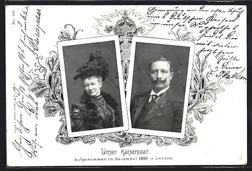 AK Kaiserin Auguste Victoria Königin von Preussen und Gemahl, aufgenommen im November 1899 in London