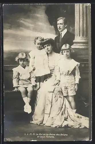 AK König und Königin von Belgien mit ihren Kindern