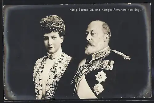 AK König Eduard VII. von England in Uniform mit Königin Alexandra