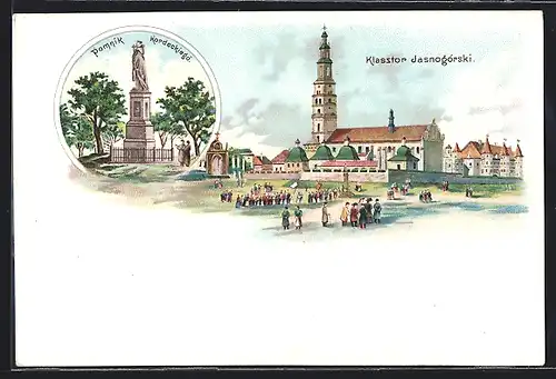 Lithographie Tschenstochau-Czestochowa, Pomnik Kordeckiego, Klasztor Jasnogorski