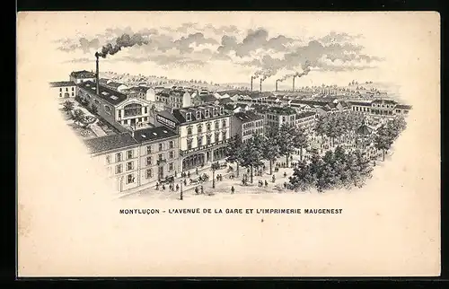AK Montlucon, L`Avenue de la Gare et L`Imprimerie Maugenest