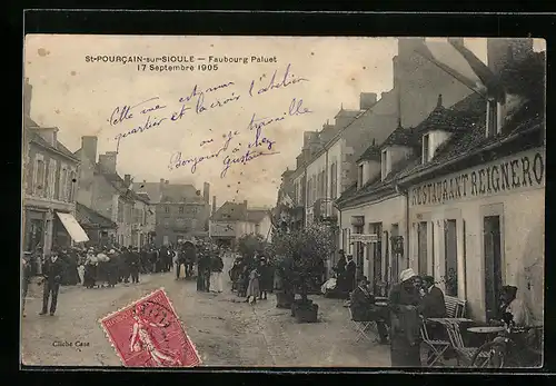 AK St-Pourcain-sur-Sioule, Faubourg Paluet 17 Septembre 1905, Restaurant