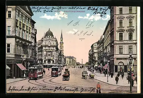 AK Wien, Strassenbahnen in der Praterstrasse