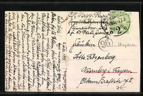 AK Budapest, Strassenbahnen auf der Rakoczi Strasse