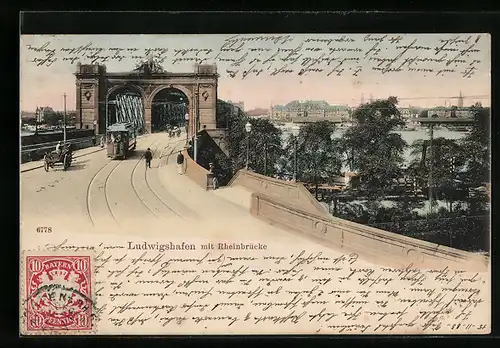 AK Ludwigshafen, Strassenbahn auf der Rheinbrücke