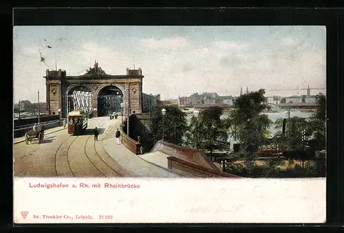 AK Mannheim, Strassenbahnverkehr auf der Rheinbrücke