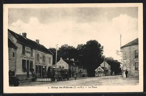 AK Grisy-les-Platres, La Place, Cafe Restaurant