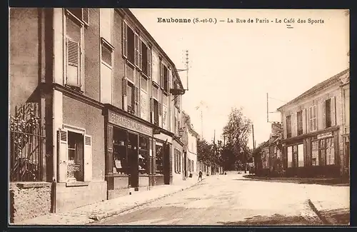 AK Eaubonne, La Rue de Paris, Le Cafe des Sports