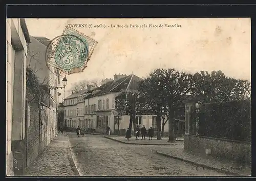 AK Taverny, La Rue de Paris et la Place de Vaucelles