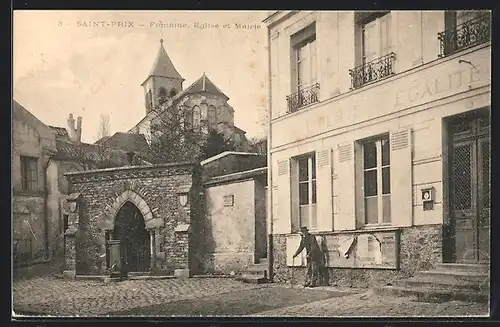 AK Saint-Prix, Fontaine, Eglise et Mairie