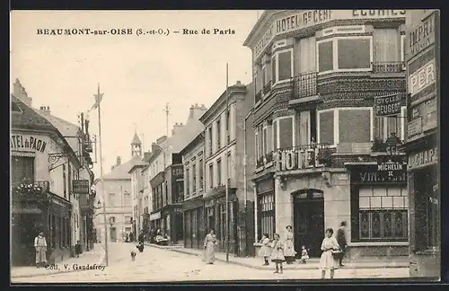 AK Beaumont-sur-Oise, Rue du Paris, Hotel