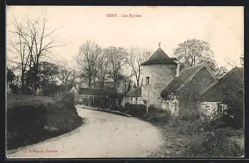 AK Osny, Les Epiceas, Szene auf der Strasse im Ort