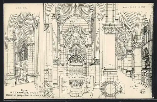 AK Champagne-s-Oise, Eglise, Details et perspectives interieurs