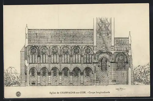 Künstler-AK Champagne-sur-Oise, Eglise, Coupe longitudinale