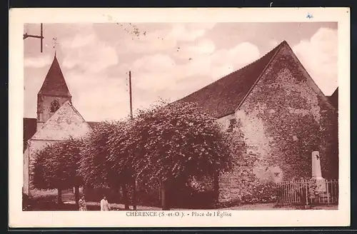 AK Cherence, Place de l`Eglise mit Passanten