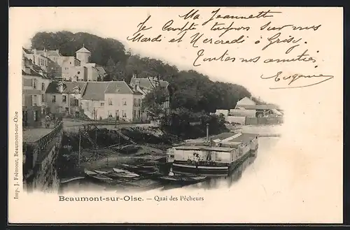 AK Beaumont-sur-Oise, Quai des Pecheurs mit Schiffen