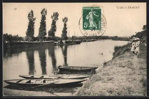 AK L`Oise a Eragny, kleine Boote am Flussufer