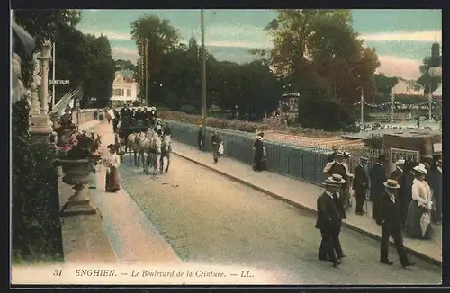 AK Enghien, Le Boulevard de la Ceinture, personnes, un fiacre
