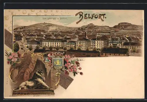 Lithographie Belfort, Vue générale de la Ville, Le Lion