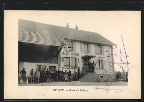 AK Grosne, Route de Vellescot, Partie mit Epicerie - Mercerie