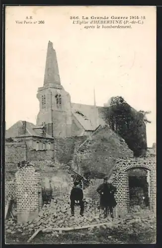 AK Hébertune, Grande-Guerre 1914-15, L`Eglise apres le bombardement