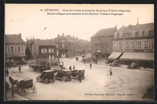 AK Béthune, Place de la Gare et entree du Boulevard Frederic-Degeorges
