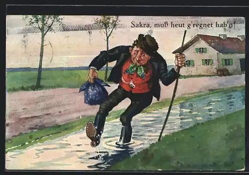 Künstler-AK Betrunkener läuft im Graben, Trinkerhumor