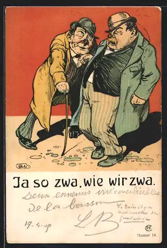 AK Zwei Betrunkene auf der Strasse, Trinkerhumor