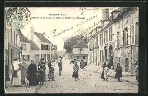 AK Verberie, Carrefour de la Mairie et Route de Pont-Sainte-Maxence