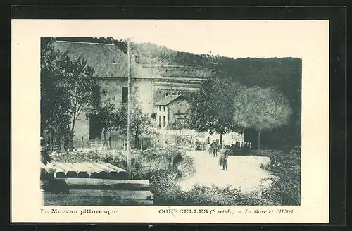 AK Courcelles, la Gare et l'Hotel