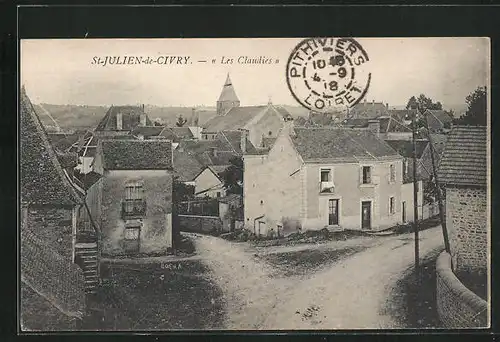 AK St-Julien-de-Civry, Les Claudies, Strassengabelung im Ort