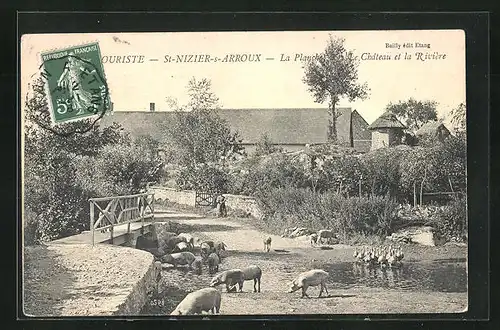 AK St-Nizier-s-Arroux, La Planche, Le Château et la Rivière