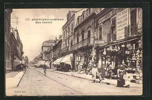 AK Montceau-les-Mines, Rue Carnot, Strassenpartie