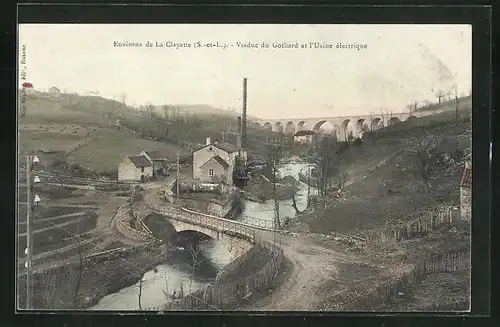 AK La Clayette, Viaduc du Gothard et l`Usine électrique