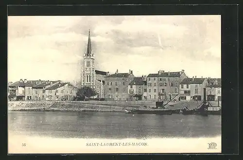 AK St-Laurent-les-Macon, Blick vom Fluss zur Kirche