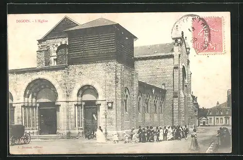 AK Digoin, L`Eglise, Hochzeitszug vor der Kirche