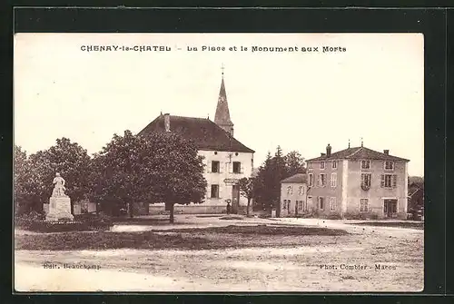 AK Chenay-le-Chatel, La Place et le Monument aux Morts
