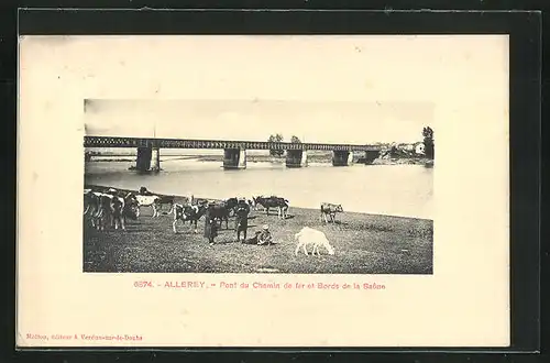 AK Allery, Pont du Chemin de fer et Bords de la Saone