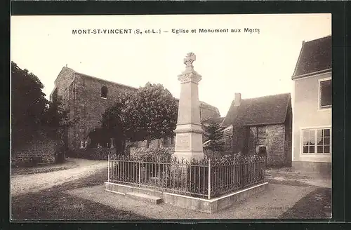 AK Mont-St-Vincent, Eglise et Monument aux Morts
