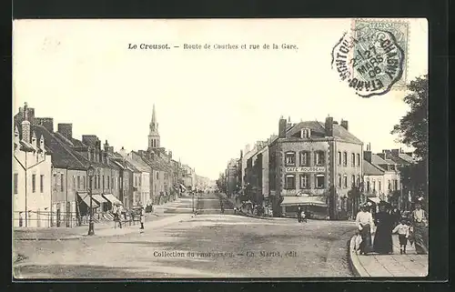 AK Le Creusot, Route de Couches et rue de la Gare