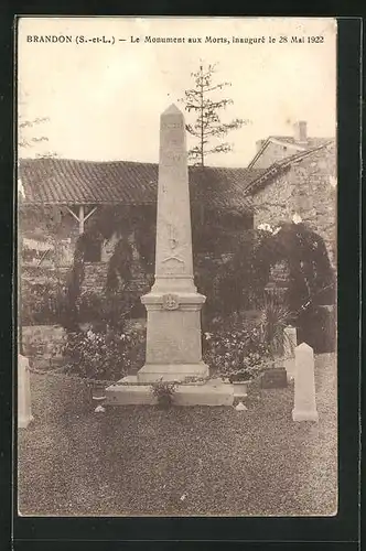 AK Brandon, Le Monument aux Morts, inauguré le 28 Mai 1922