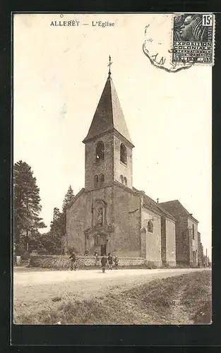 AK Allerey, L`Eglise, Kinder vor der Kirche