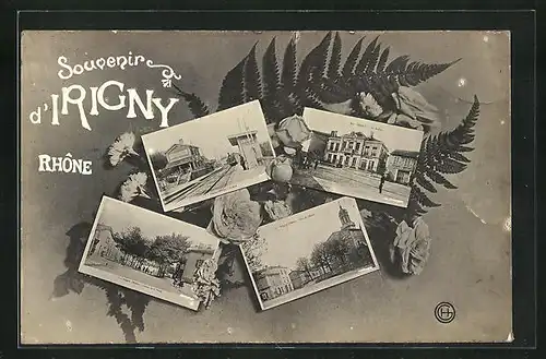 AK Irigny, La Gare, La Mairie, Avenue de la Place