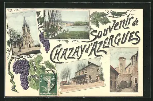 AK Chazay d`Azergues, L`Eglise, La Gare de Chazay-Marcilly, Le Pont