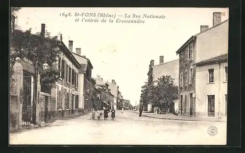 AK St-Fons, La Rue Nationale et l`entrée de la Cressonnière