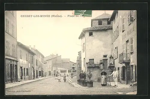 AK Chessy-les-Mines, Place de l`Eglise, Cafe Merle