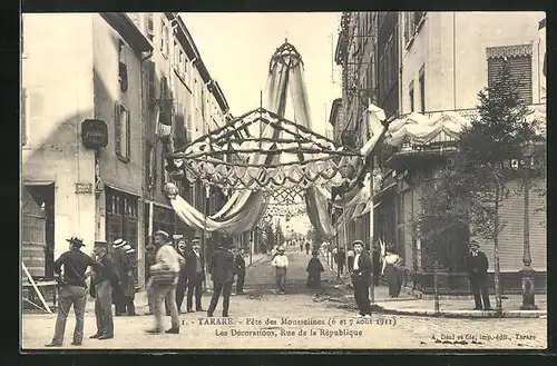 AK Tarare, Fete des Mousselines, 1911, Les Decorations, Rue de la Republique