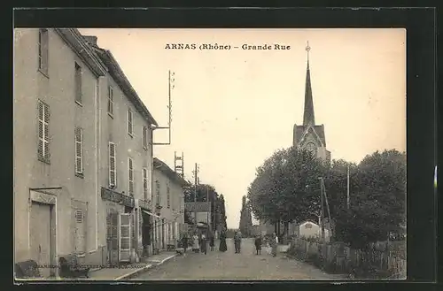 AK Arnas, Grande Rue, vue sur l`Eglise