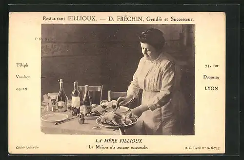 AK Lyon, Restaurant Fillioux, D. Frechin, Gendre et Successeur, la Mere Fillieoux, Rue Duquesne